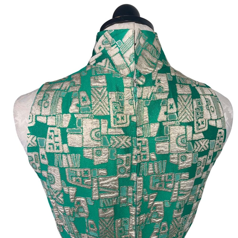 Vintage Womens Dress Size Small Green Geometric Print Maxi Casual Pleated - Picture 5 of 16